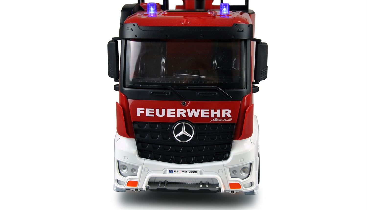Amewi 22502 Modellino Radiocomandato Mercedes-Benz AROCS Vigili del Fuoco Scala 1:18 Elettrico Rosso/Bianco con Batteria Ioni di Litio