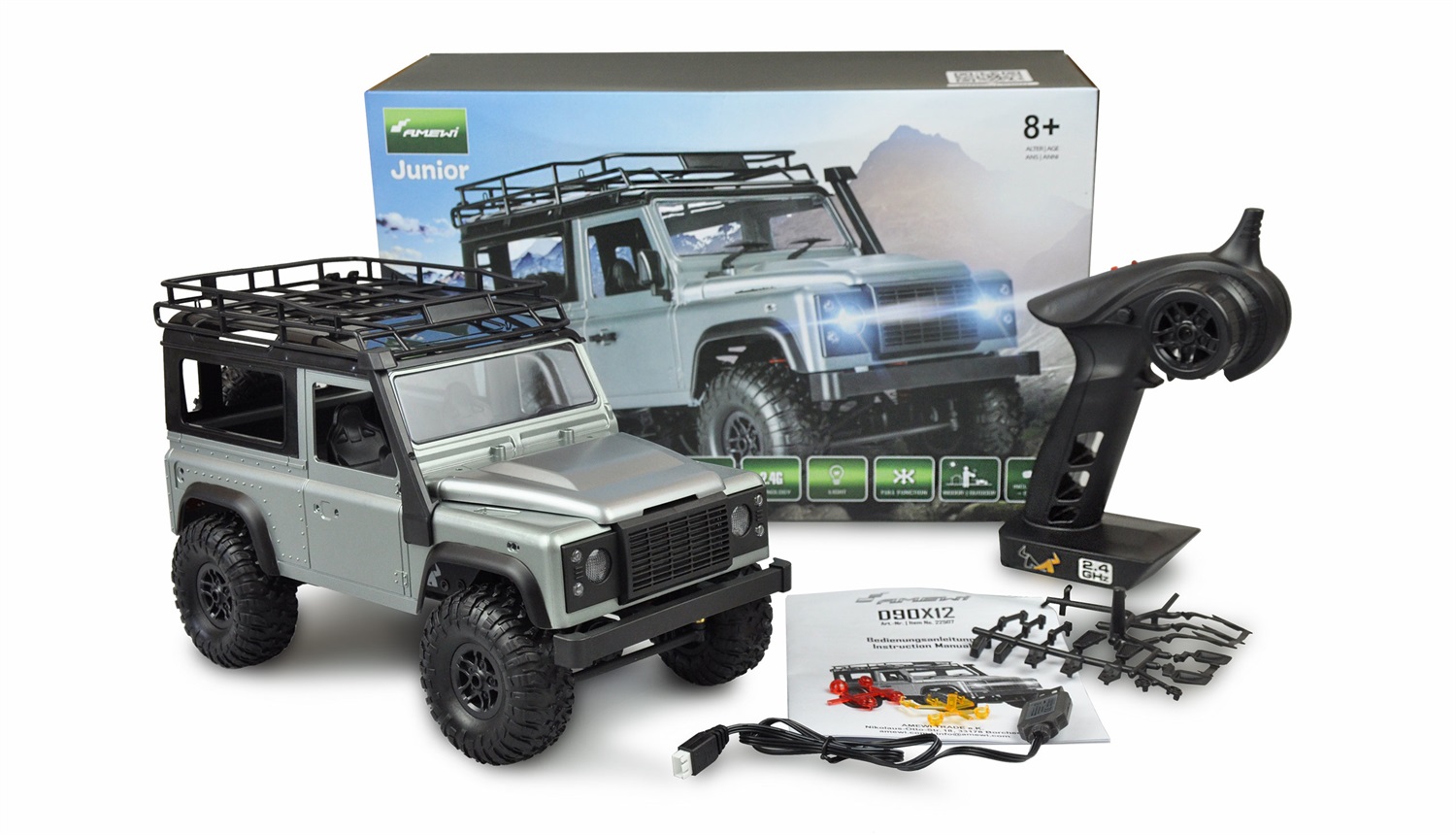 Amewi D90X12 Modellino Radiocomandato (RC) Elettrico 1:12 Crawler 4WD Kit di Montaggio Colore Grigio