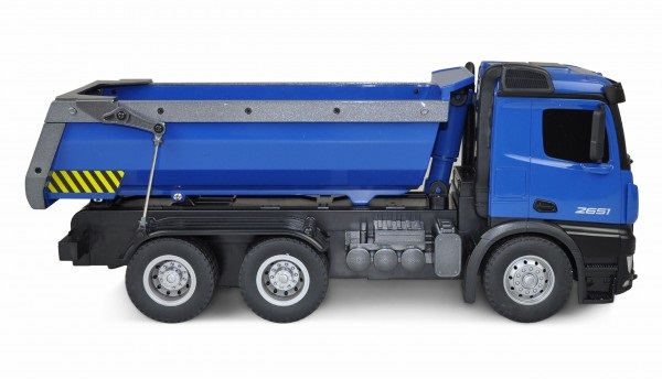 Amewi Mercedes-Benz Arocs 1:14 Camioncino Ribaltabile Elettrico RC Blu con Illuminazione a LED e 10 Canali Controllabili