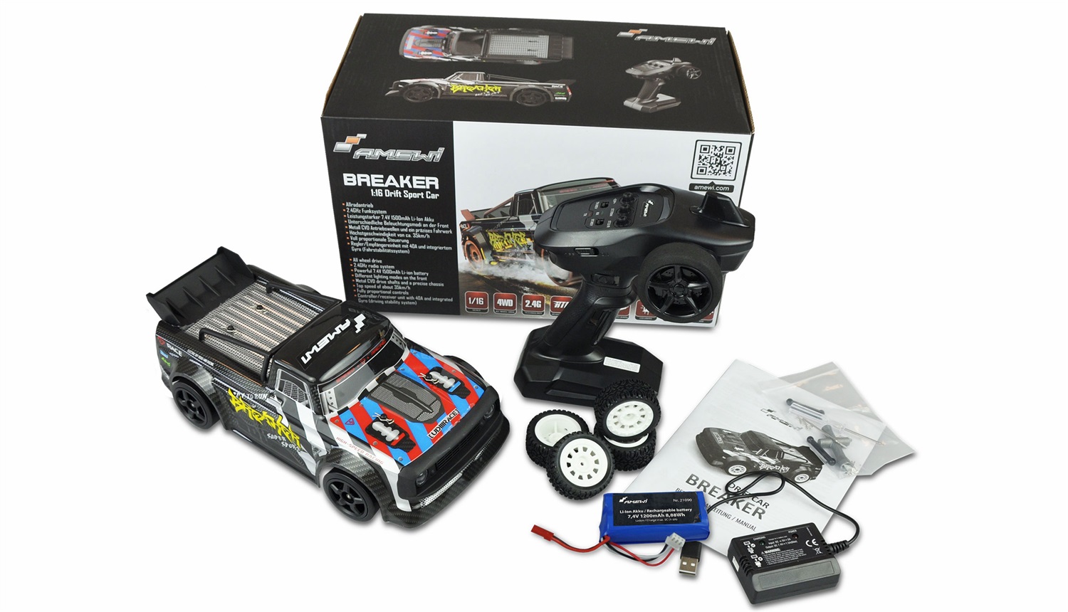 Amewi Breaker Pro Modellino Radiocomandato (RC) Auto Sportiva Elettrica Brushless 1:16 con Sistema Giroscopico Integrato