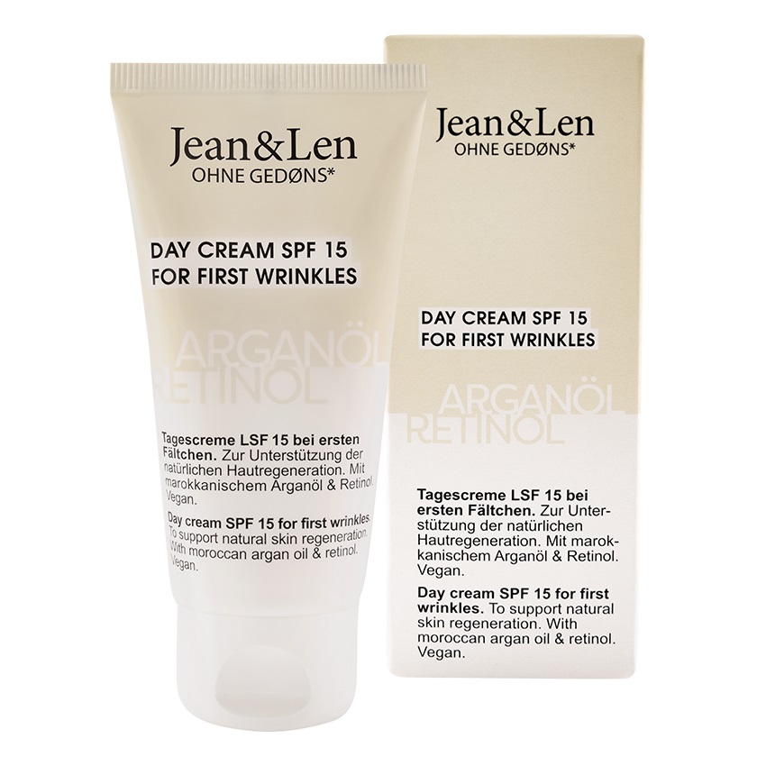 Jean & Len Crema da giorno rigenerante SPF15 con Olio di Argan e Retinolo - Cura le prime rughe, senza parabeni e siliconi, vegana, 50 ml