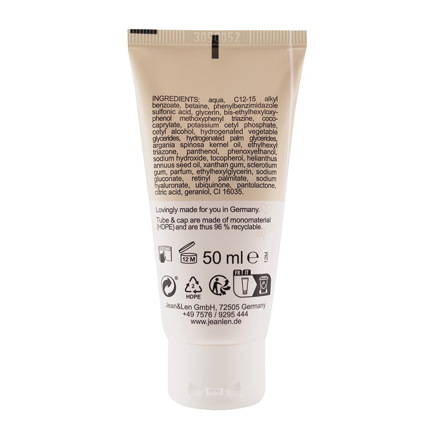 Jean & Len Crema da giorno rigenerante SPF15 con Olio di Argan e Retinolo - Cura le prime rughe, senza parabeni e siliconi, vegana, 50 ml