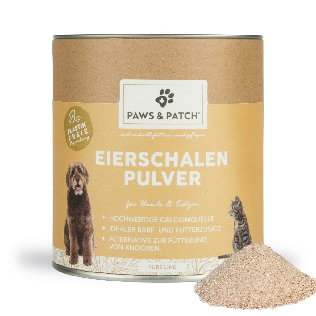 PAWS & PATCH Guscio d'uovo in polvere - 500 g, alimento naturale per cani e gatti, ricco di calcio, alternativa a ossa e farina d'ossa