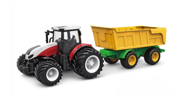 Amewi Toy Traktor con Rimorchio Ribaltabile Radiocomandato (RC) - Motore Elettrico 1:24, Pacchetto RTR con Telecomando, Batteria e Caricatore