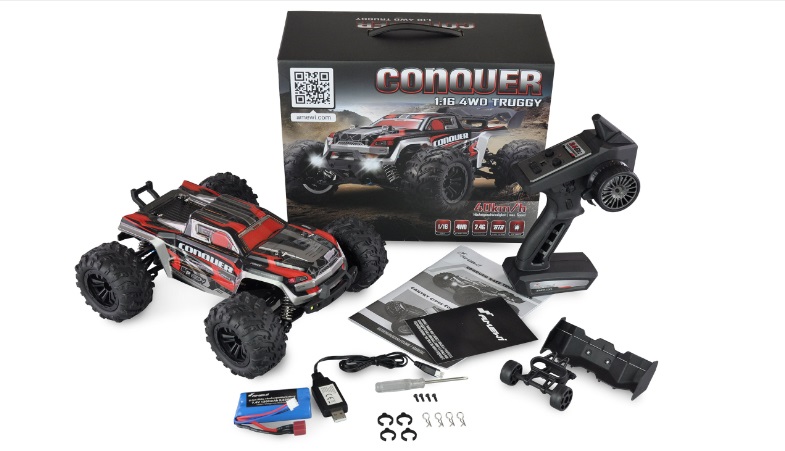 Amewi Conquer Race Truggy Brushed 1:16 RC - Elettrico, 4WD, Fino a 40 km/h, Tavola in Alluminio