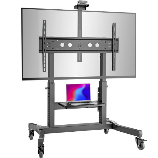 ONKRON Supporto TV Mobile TS1991-B per Schermi da 50 a 100 Pollici, Carico Fino a 130 kg, VESA 200x200-1000x600 mm, in Acciaio con Ruote