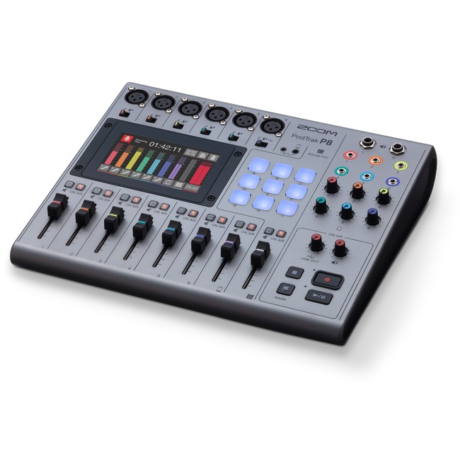 Zoom PodTrak P8 - Mixer/Registratore portatile per podcasting con 8 canali, 6 ingressi XLR, 6 uscite TRS, 9 sound pads programmabili e touchscreen