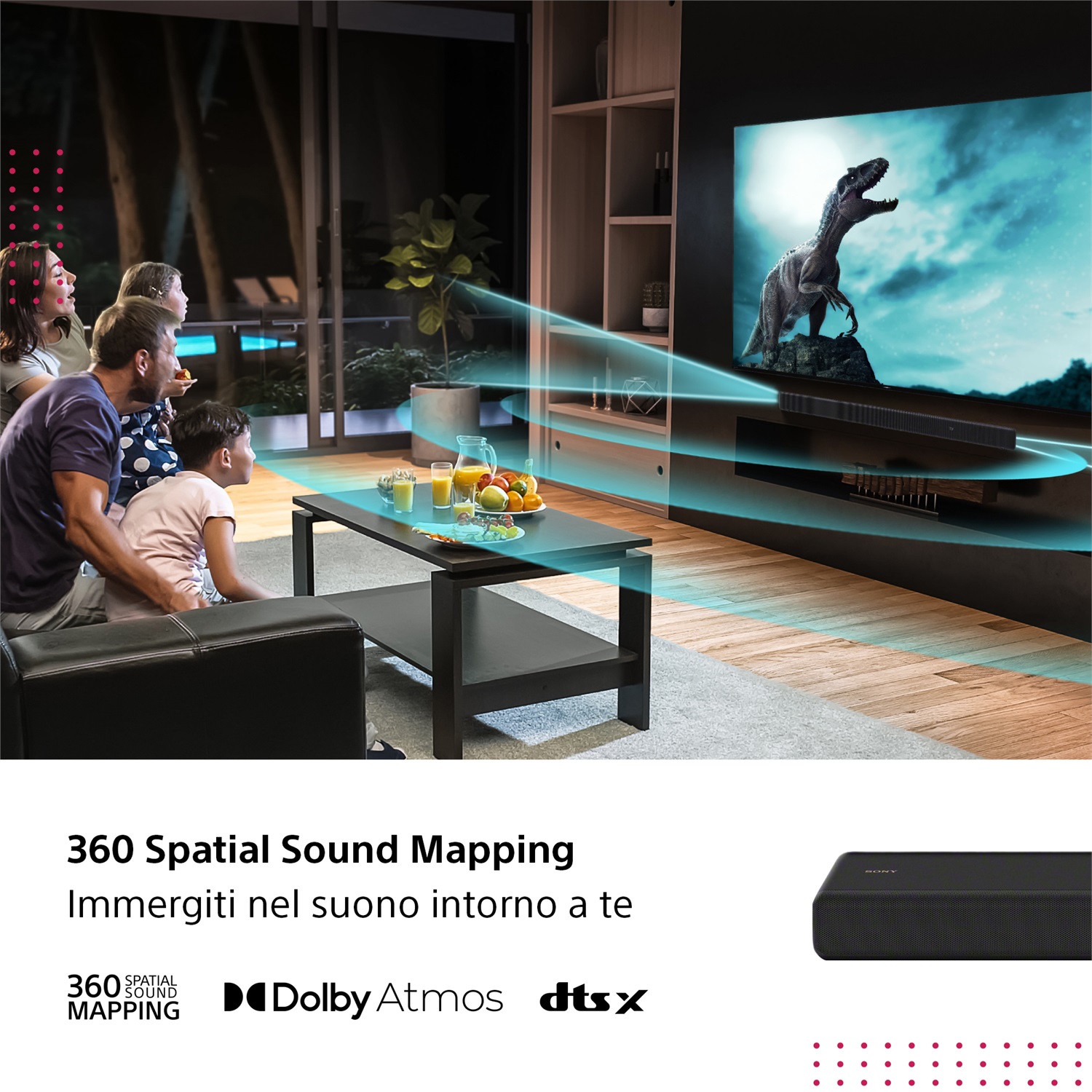 Sony HT-A3000 - Soundbar TV Dolby Atmos 3.1 Canali con Doppio Subwoofer Integrato, Bluetooth, Controllo Vocale e 360 Spatial Sound Mapping