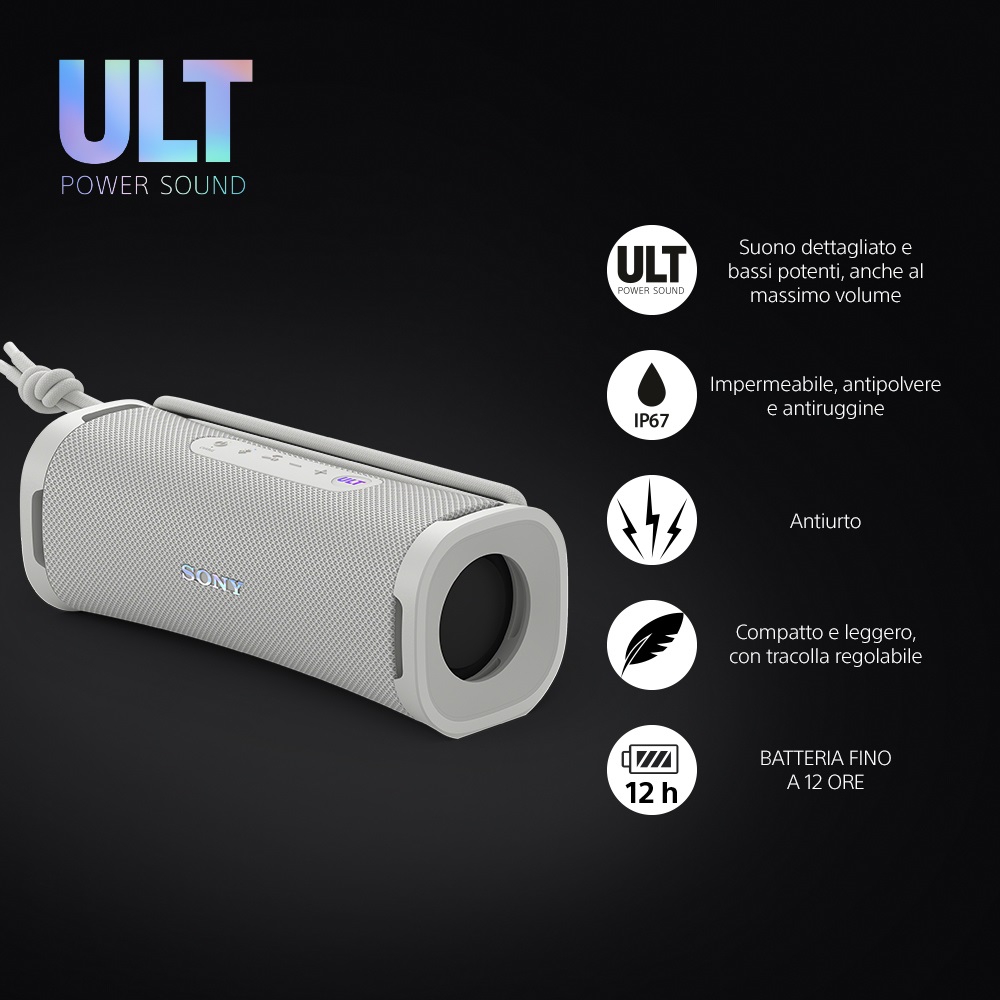 Sony ULT FIELD 1 - Speaker portatile wireless Bluetooth con ULT POWER SOUND, bassi profondi, IP67 impermeabile, antipolvere, antiurto, batteria da 12 ore, qualità chiamate chiara, colore Off White