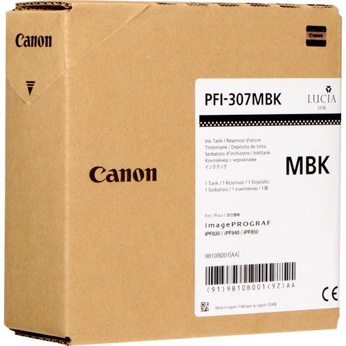 Canon PFI-307MBK Cartuccia d'Inchiostro Originale Nero Opaco 330 ml per Stampanti imagePROGRAF iPF830/iPF840/iPF850