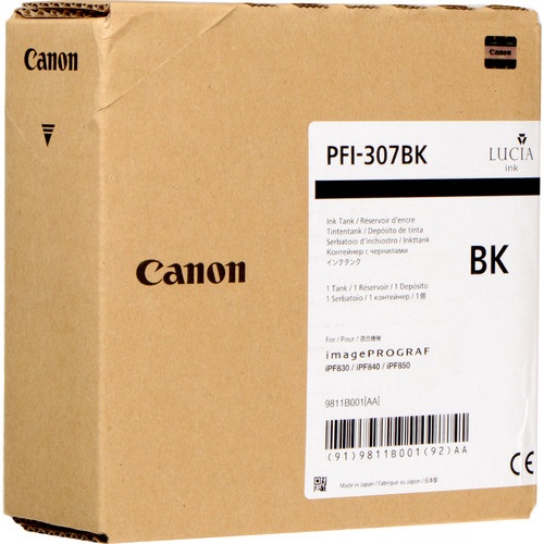 Canon PFI-307BK Cartuccia d'Inchiostro Originale Nero 330 ml per Stampanti imagePROGRAF iPF830, iPF840, iPF850