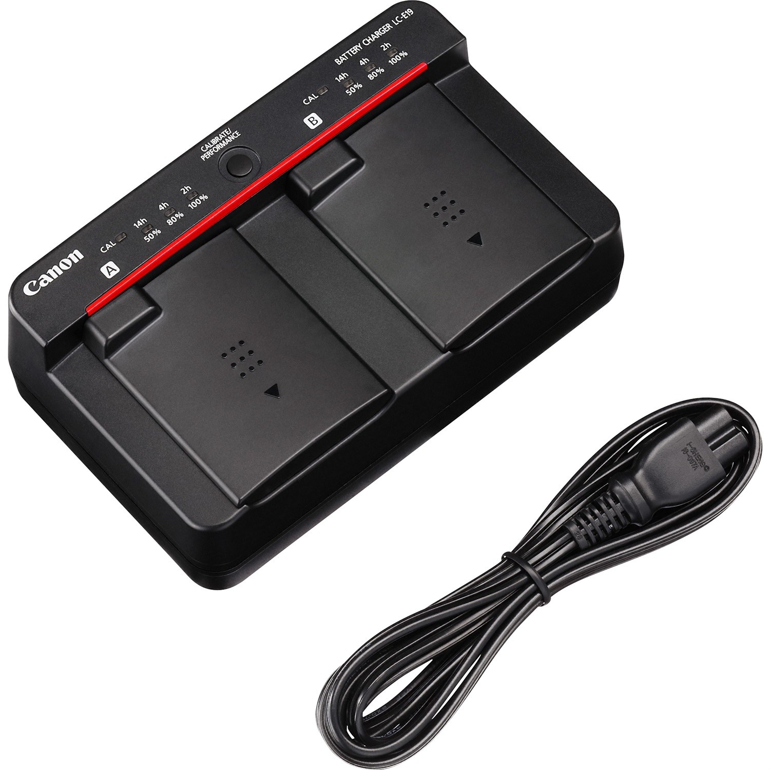 Canon LC-E19 Caricabatterie per batterie LP-E19, LP-E4 e LP-E4N - Caricabatterie aggiuntivo con LED trasparenti, Nero