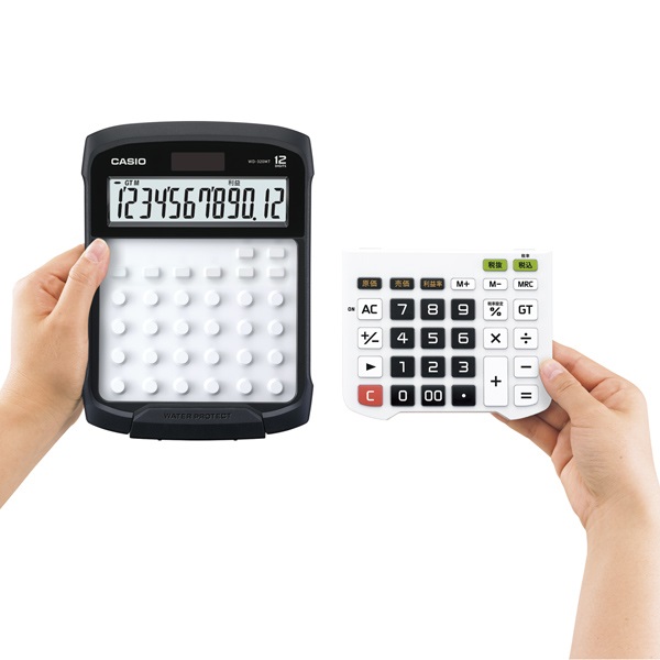 Casio WD-320MT Calcolatrice da Tavolo Waterproof e Dust Proof con Display a 12 Cifre e Tastiera Rimovibile - Bianco/Nero