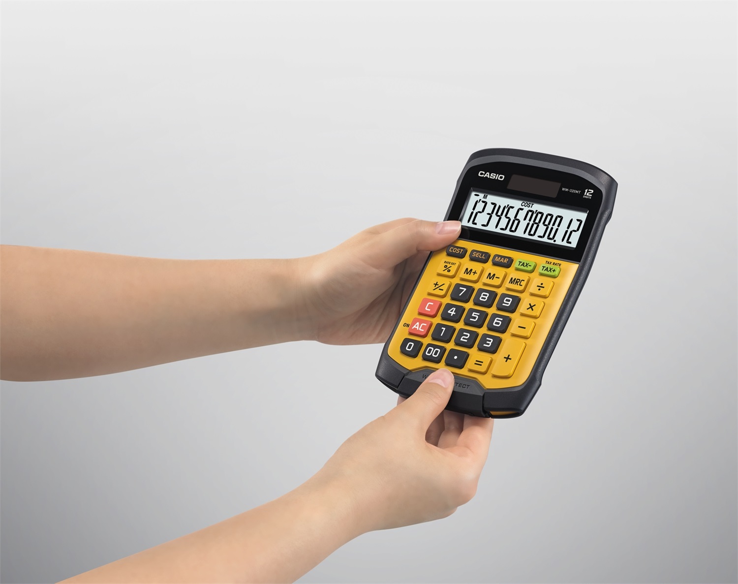Casio WM-320MT Calcolatrice da Tavolo Waterproof e Dust Proof con Display a 12 Cifre e Tastiera Rimovibile - Giallo/Nero