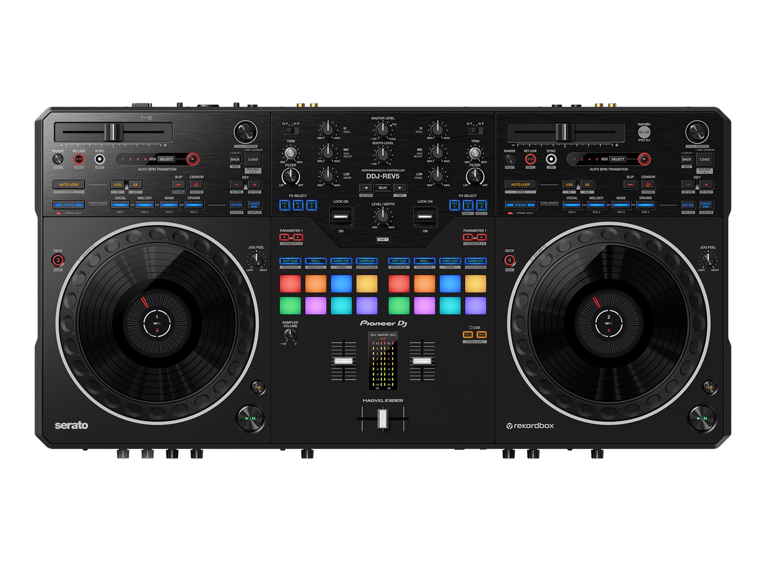 Pioneer DDJ-REV5 Controller DJ 2 Canali con Jog Wheel Ampie e MAGVEL FADER per Serato DJ Pro e rekordbox
