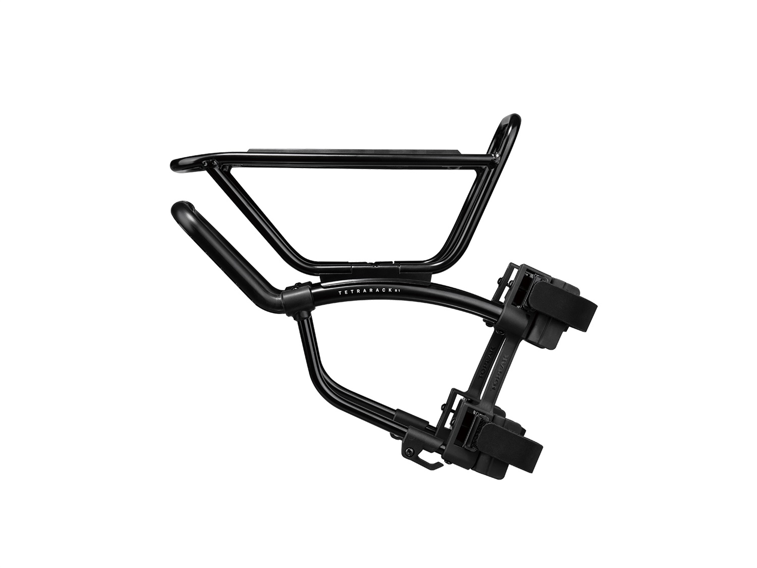 Topeak TetraRack R1 Portapacchi Anteriore in Alluminio e Nylon Nero con Sistema QuickTrack - Carico Massimo 7 kg, Compatibile con Bici da Strada e Touring