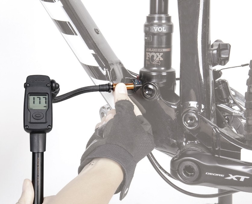 Topeak PocketShock Digital - Minipompa per Ammortizzatori con Manometro Digitale, Valvola Pressure-Rite, Max 300psi / 20.7bar, Serbatoio in Alluminio