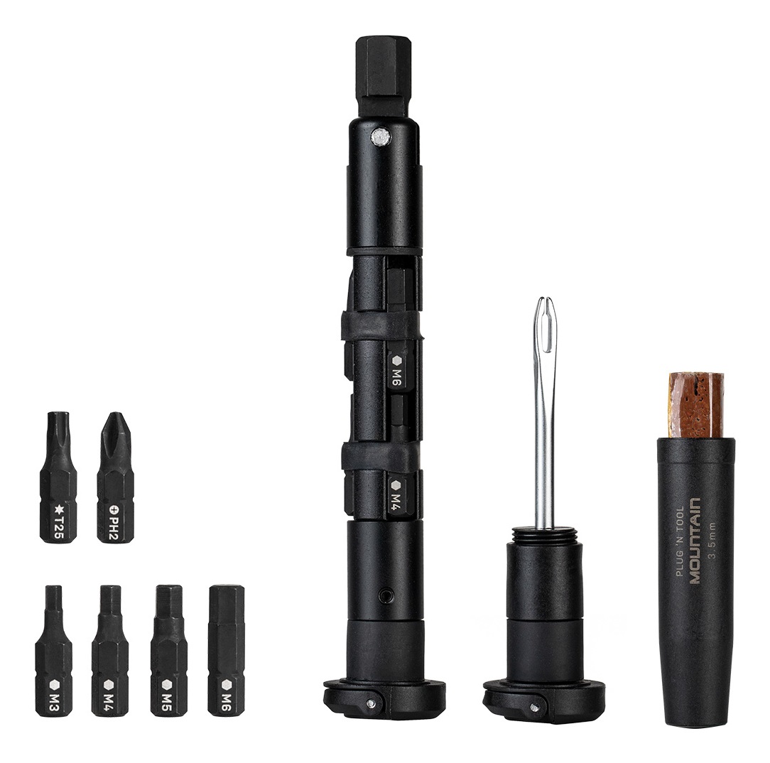 Topeak Mini Utensile Plug'n Tool Mountain - Nero, 13.5 x 2.5 x 2.5 cm, Kit con 7 Punte e Utensile per Riparazione Tubeless