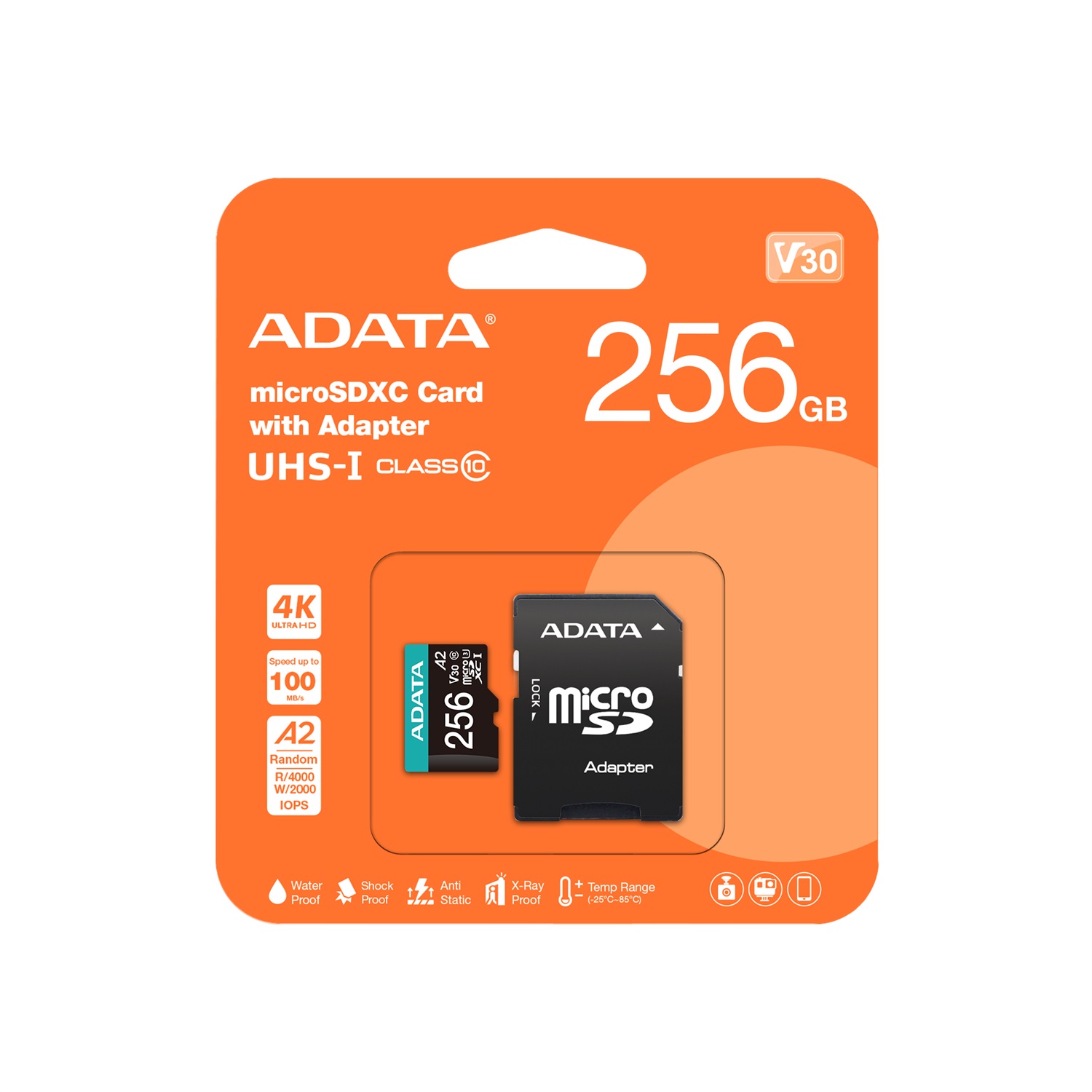 ADATA Premier Pro 256 GB MicroSDXC UHS-I U3 Classe 10 - Velocità fino a 100 MB/s, Ideale per Dash Cam e Dispositivi Android