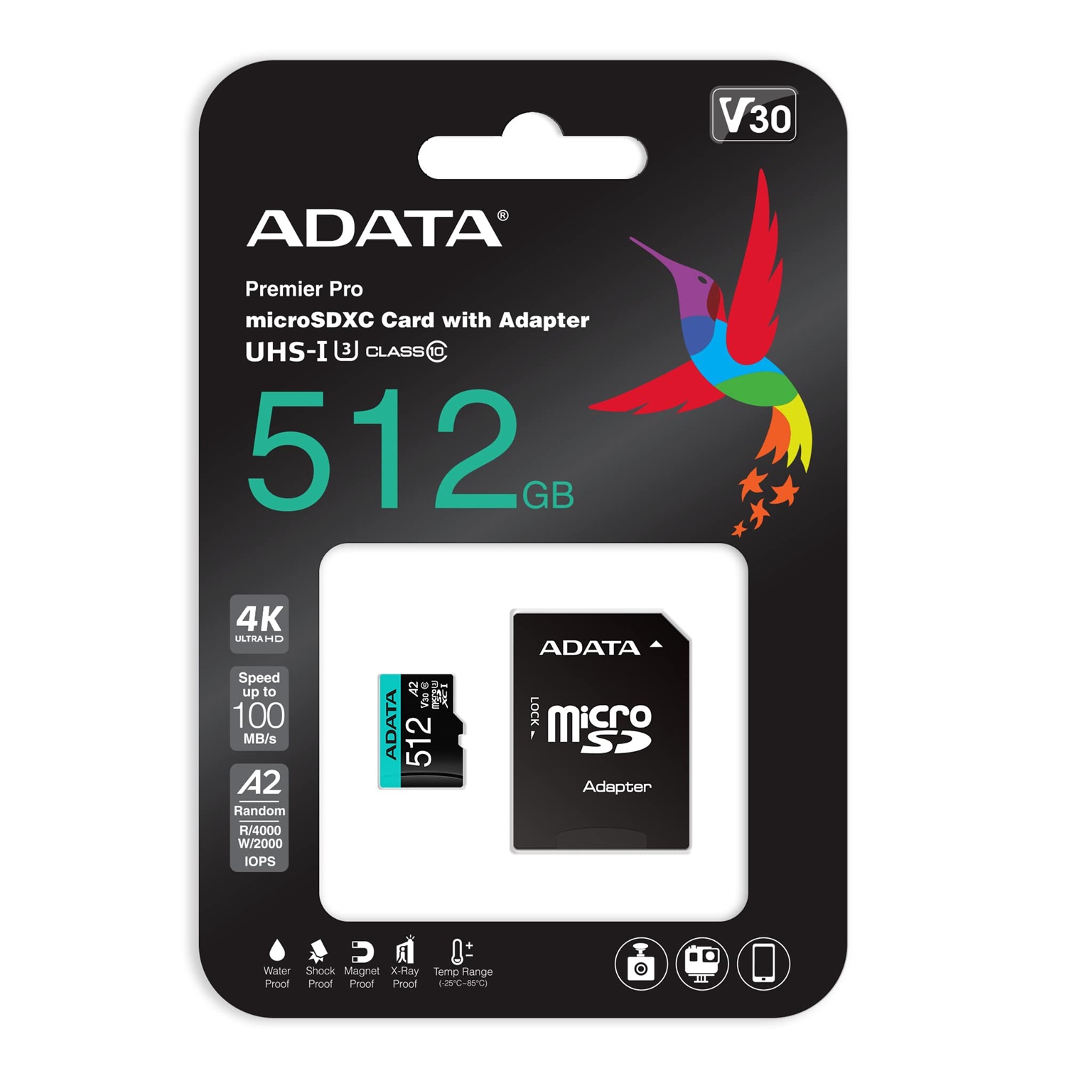 ADATA Premier Pro 512 GB MicroSDXC UHS-I Classe 10 - Velocità di Lettura fino a 100 MB/s, Scrittura fino a 80 MB/s, Adattatore Incluso