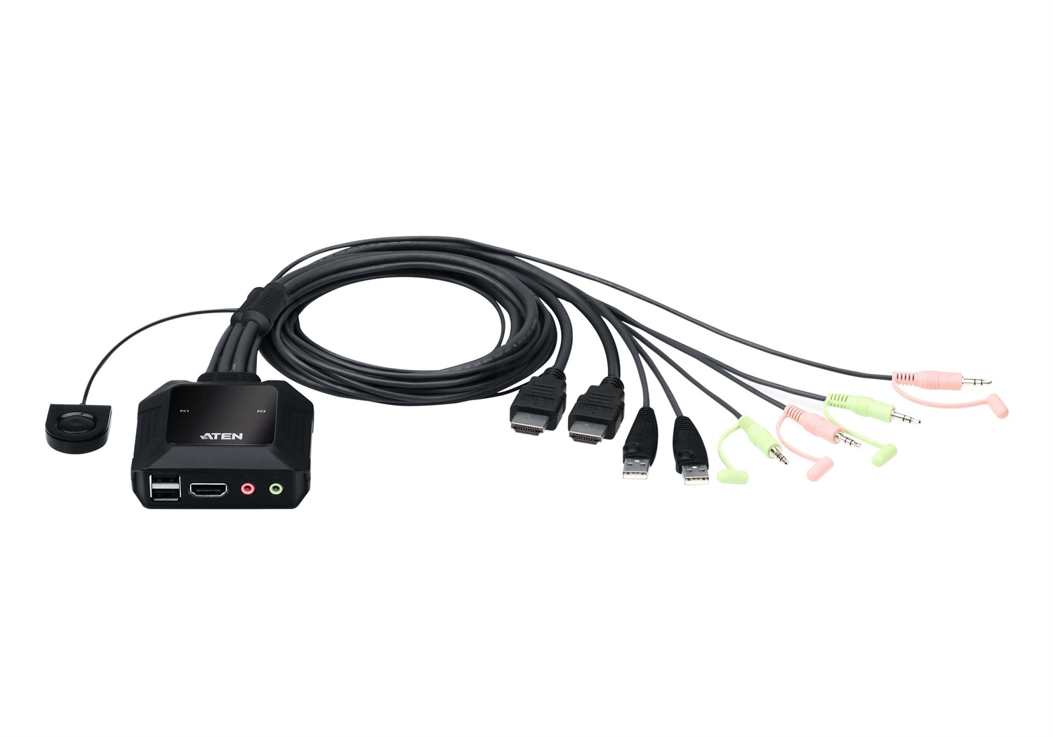 ATEN Switch KVM Cablato USB 4K HDMI a 2 Porte con Selettore Porta Remota - 4096 x 2160 Pixel, 4K Ultra HD, Nero