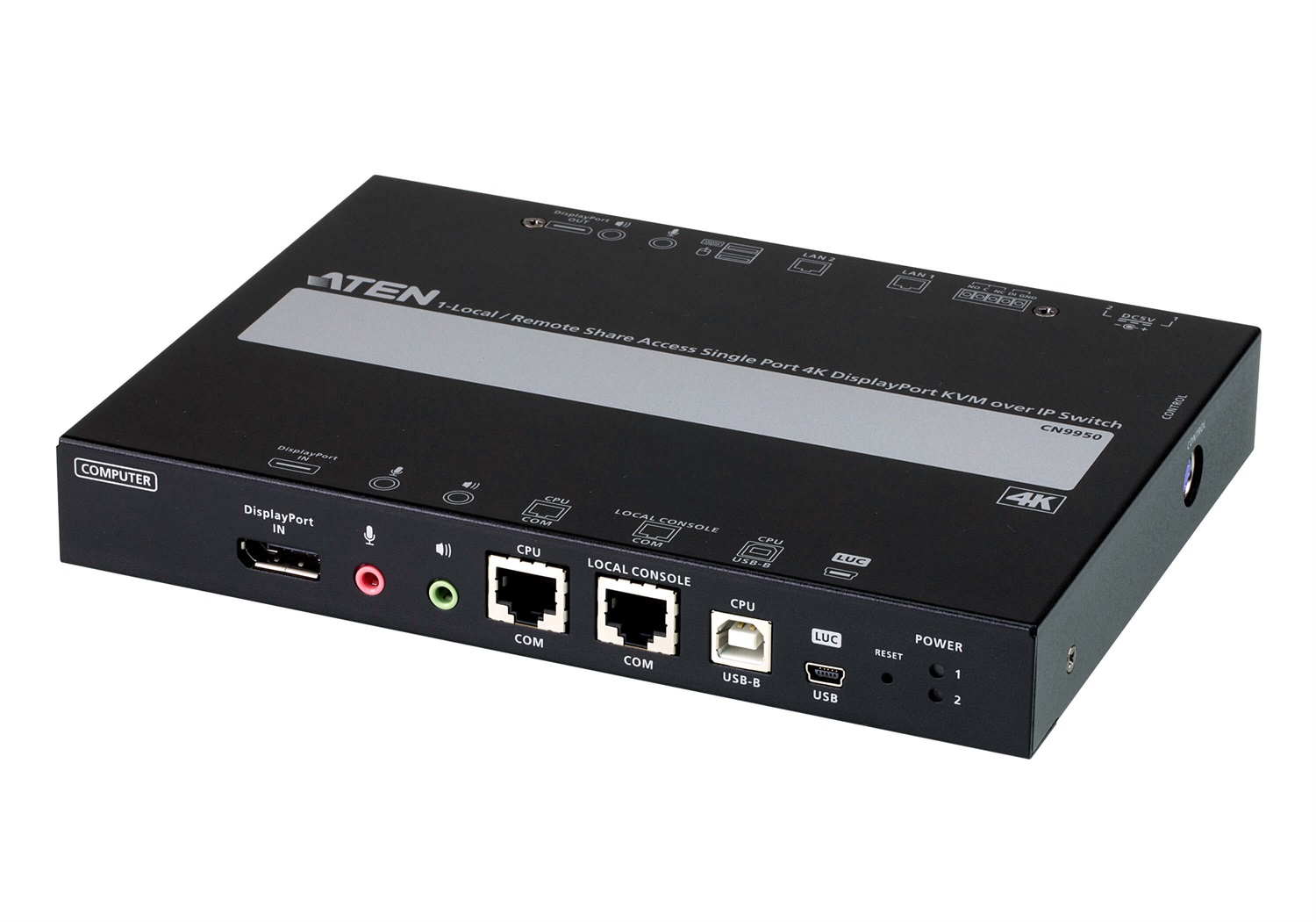 ATEN Switch KVM CN9950-AT-G over 4K DisplayPort - 1 Porta, Accesso Condiviso Locale/Remoto, 4096 x 2160 Pixel, Ethernet LAN, Nero