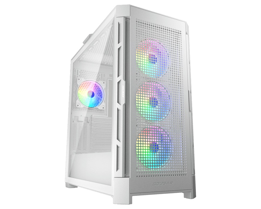 COUGAR Duoface Pro RGB Midi Tower Bianco con Pannelli Mesh e Vetro, Ventole RGB e Assemblaggio Senza Attrezzi