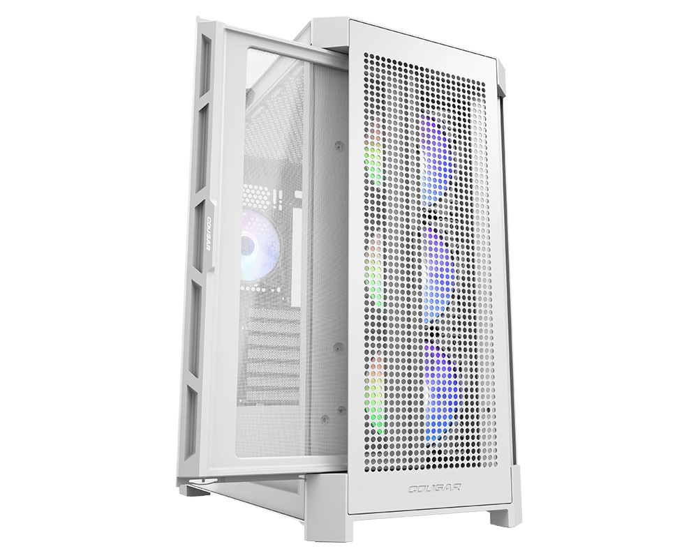 COUGAR Duoface Pro RGB Midi Tower Bianco con Pannelli Mesh e Vetro, Ventole RGB e Assemblaggio Senza Attrezzi