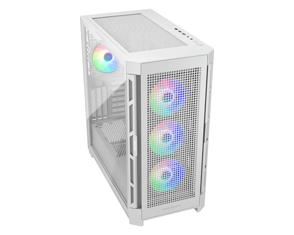 COUGAR Duoface Pro RGB Midi Tower Bianco con Pannelli Mesh e Vetro, Ventole RGB e Assemblaggio Senza Attrezzi
