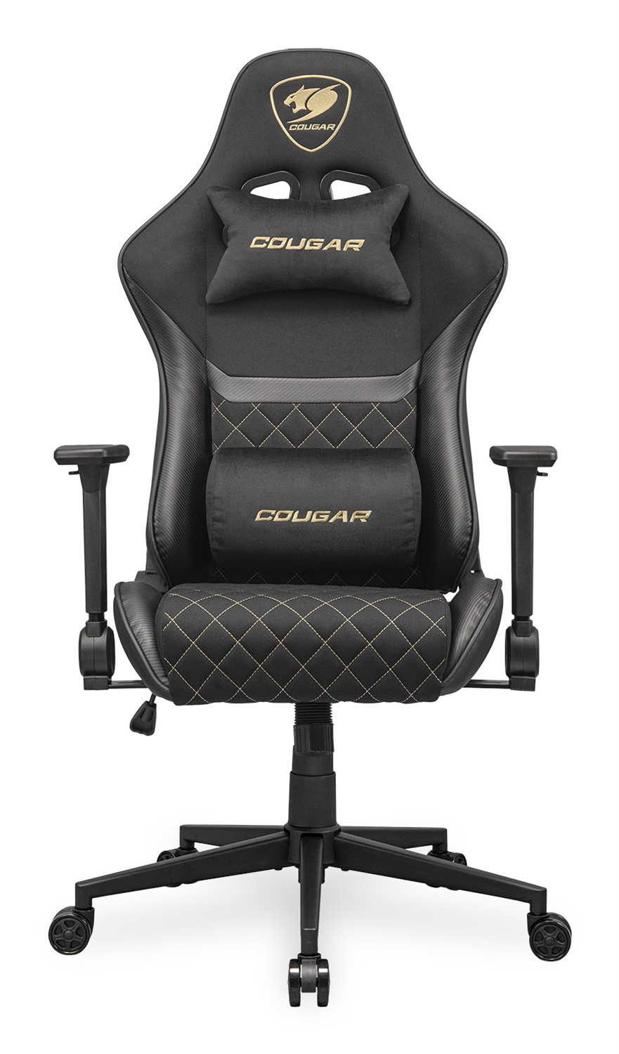 COUGAR Sedia da gaming Armor One V2 Gold F - Tessuto, Braccioli Pieghevoli 4D, Reclinabile a 155°, Supporto fino a 120 kg, Nero e Oro