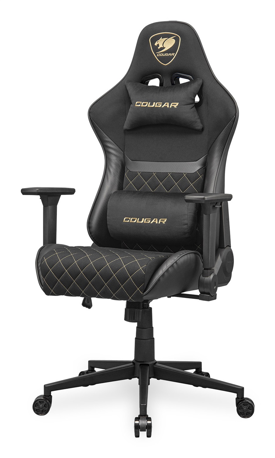 COUGAR Sedia da gaming Armor One V2 Gold F - Tessuto, Braccioli Pieghevoli 4D, Reclinabile a 155°, Supporto fino a 120 kg, Nero e Oro
