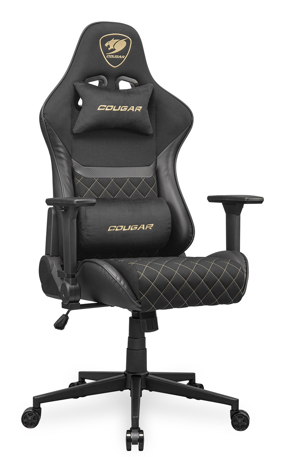 COUGAR Sedia da gaming Armor One V2 Gold F - Tessuto, Braccioli Pieghevoli 4D, Reclinabile a 155°, Supporto fino a 120 kg, Nero e Oro