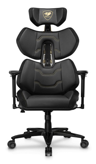 COUGAR Gaming Terminator Elite Gold - Sedia da gaming per PC Ergonomica, Seduta Imbottita, Supporto Lombare, Max 135 kg, Nero/Oro