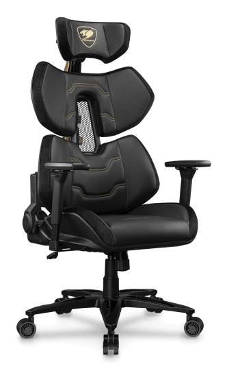 COUGAR Gaming Terminator Elite Gold - Sedia da gaming per PC Ergonomica, Seduta Imbottita, Supporto Lombare, Max 135 kg, Nero/Oro