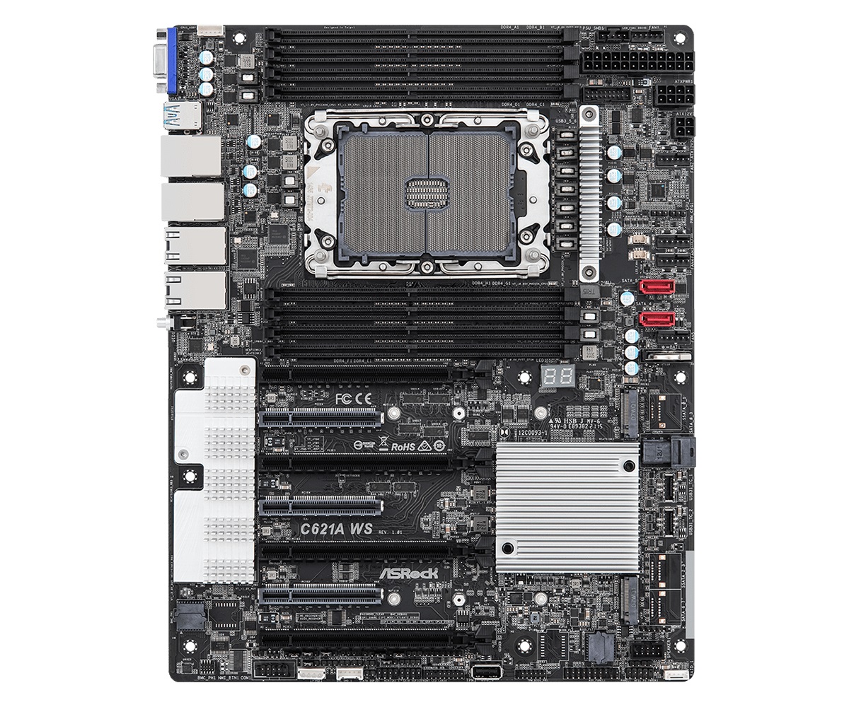 ASRock Scheda Madre ATX C621A WS con Chipset Intel C621A e Supporto fino a 256GB di DDR4