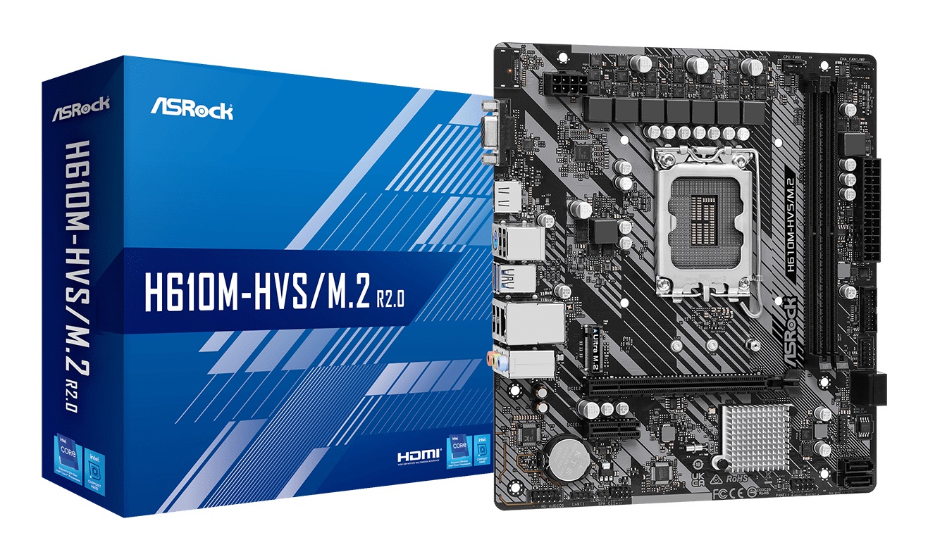 Asrock H610M-HVS/M.2 R2.0 - Scheda Madre Micro ATX con Chipset Intel H610, Socket LGA 1700, Supporto DDR4 fino a 64 GB, VGA e HDMI