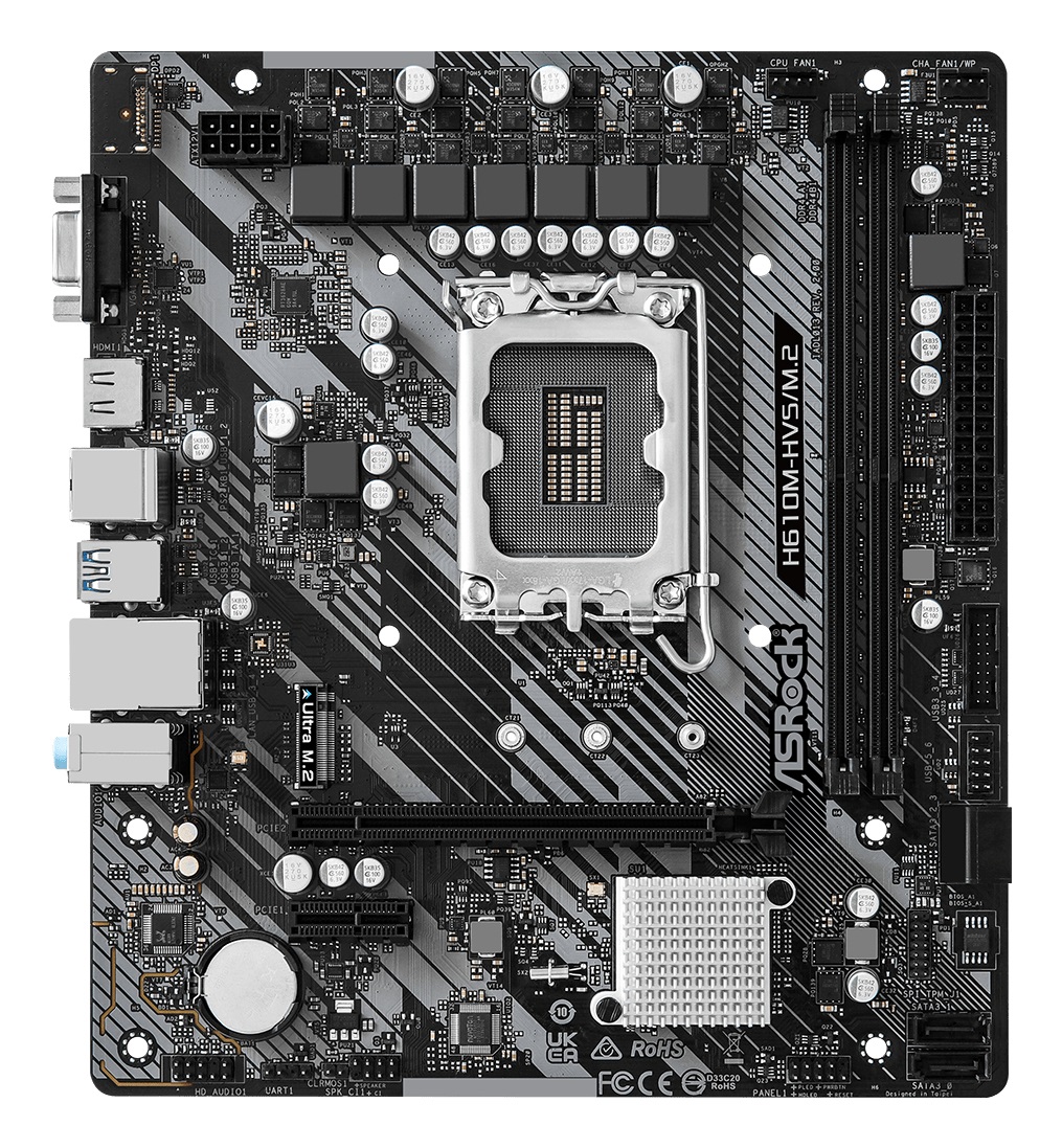 Asrock H610M-HVS/M.2 R2.0 - Scheda Madre Micro ATX con Chipset Intel H610, Socket LGA 1700, Supporto DDR4 fino a 64 GB, VGA e HDMI