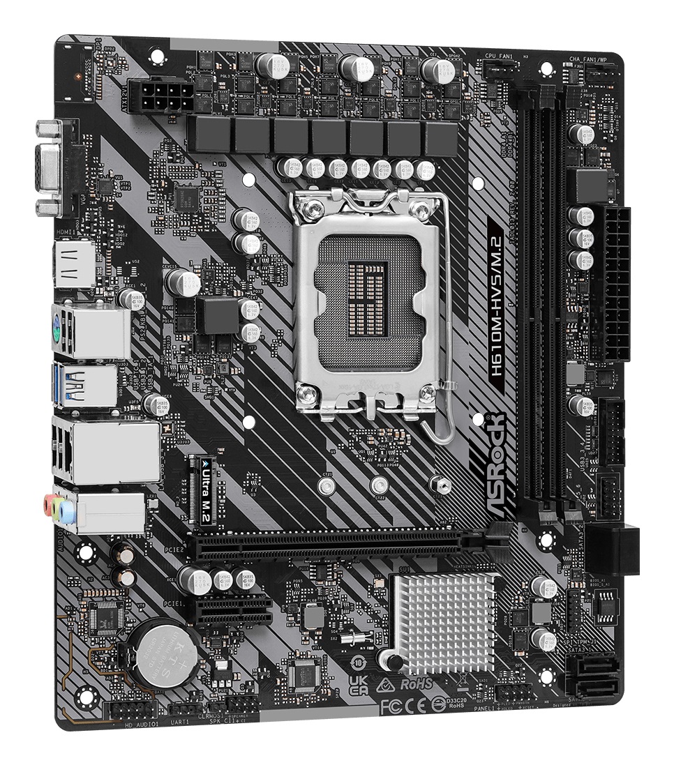 Asrock H610M-HVS/M.2 R2.0 - Scheda Madre Micro ATX con Chipset Intel H610, Socket LGA 1700, Supporto DDR4 fino a 64 GB, VGA e HDMI
