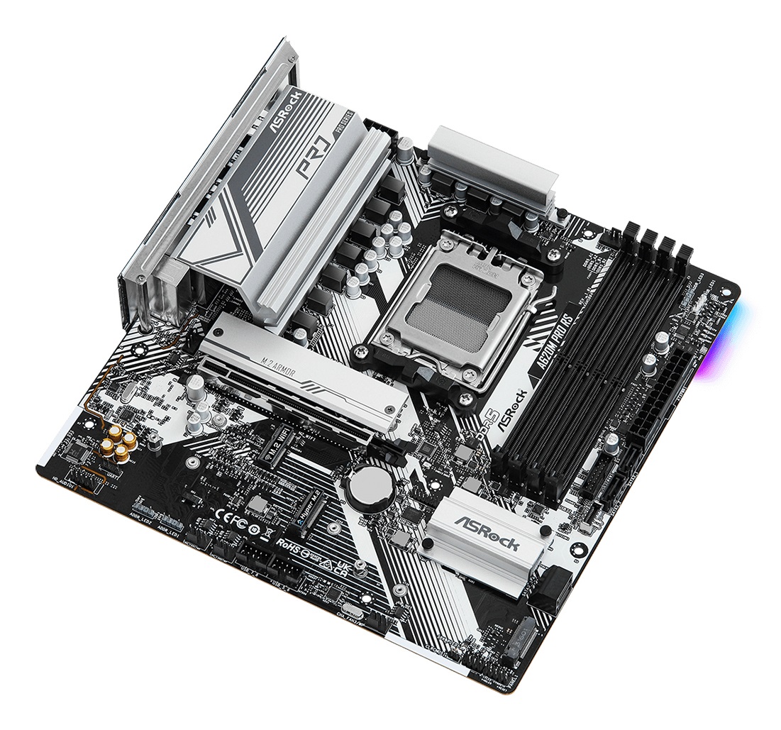 Asrock A620M Pro RS Scheda Madre AMD A620 Socket AM5 micro ATX con supporto DDR5, 192 GB, Dual-channel, HDMI, DP, Gigabit LAN, PCIe 4.0, RGB e 3x M.2