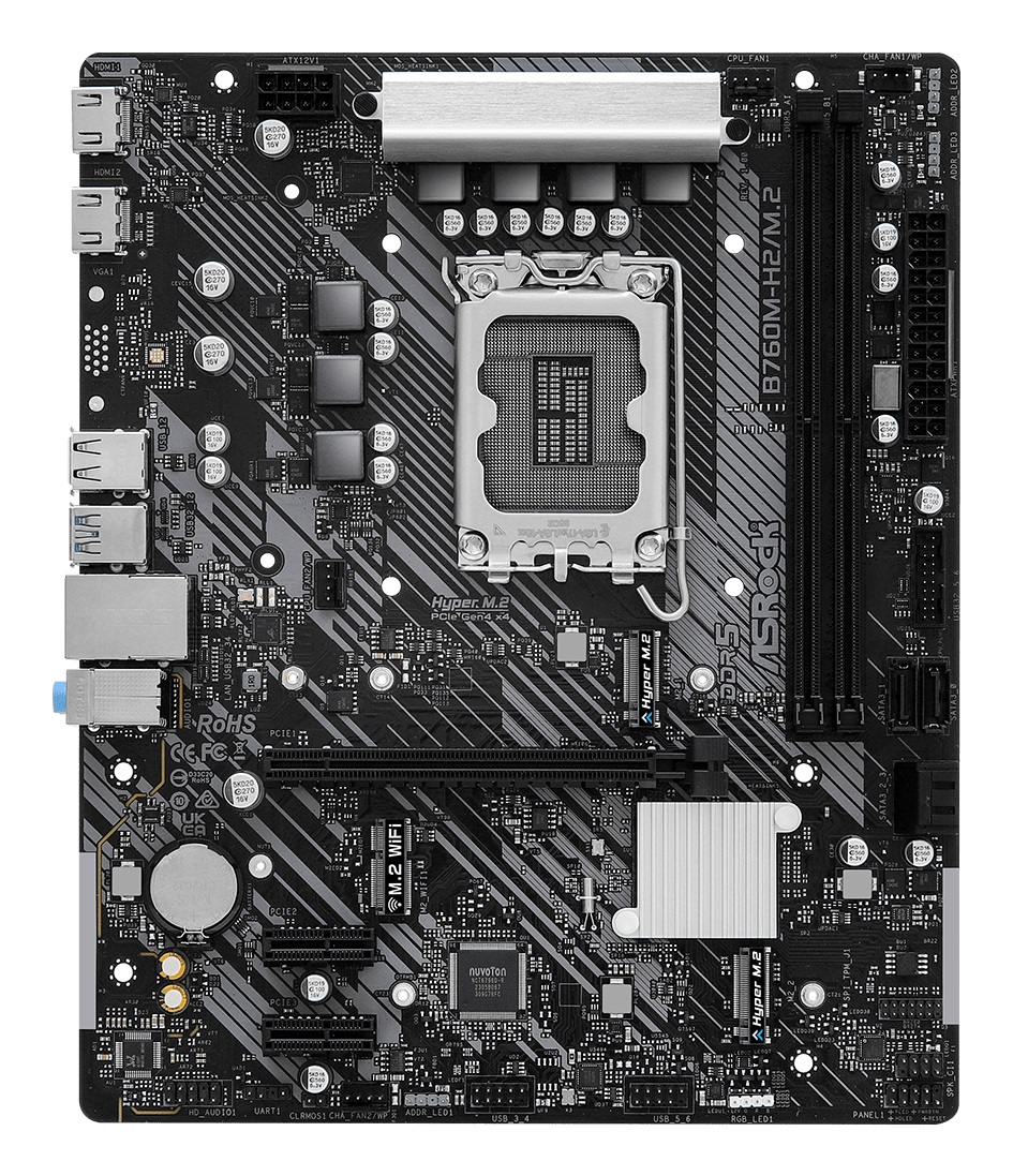 Asrock B760M-H2/M.2 Scheda Madre Intel B760 LGA 1700 Micro ATX con supporto DDR5, 2 HDMI, 2.5G LAN e 2x M.2