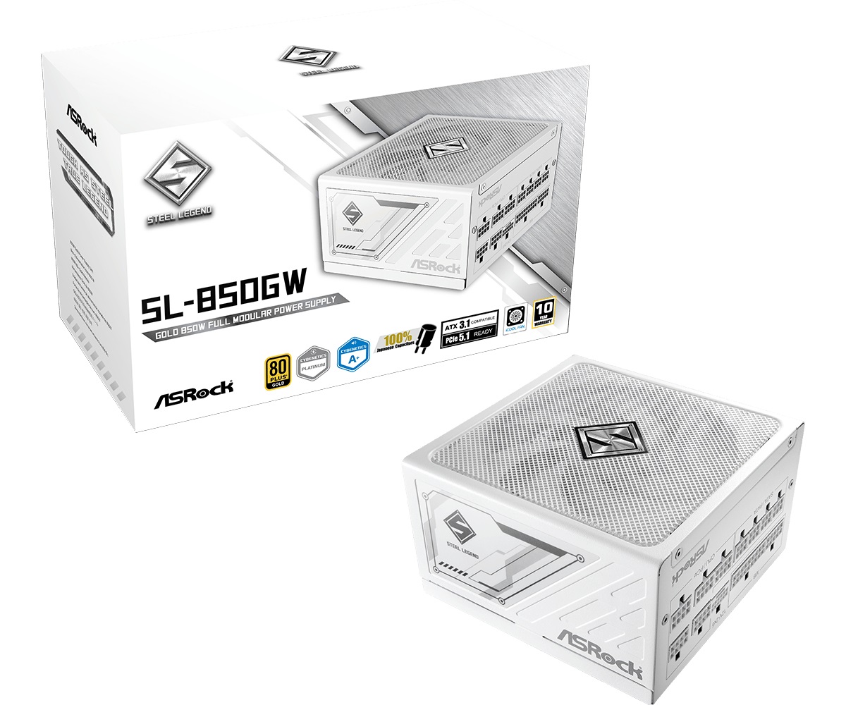ASRock Steel Legend SL-850GW Alimentatore per Computer 850W 80 PLUS Gold 20 4 pin ATX Bianco