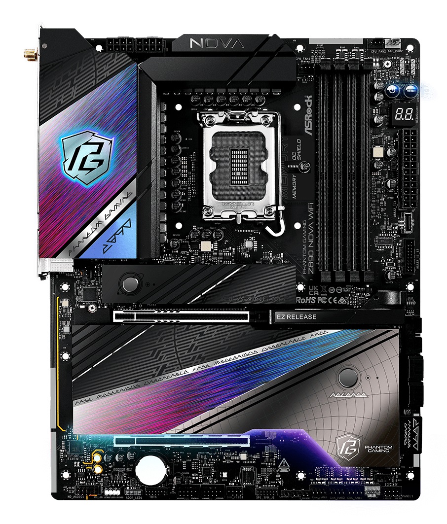 Asrock Phantom Gaming Z890 Nova WiFi - Scheda Madre ATX LGA 1851 Intel Z890, 4x DDR5 fino a 256 GB, Wi-Fi 7, 6x M.2