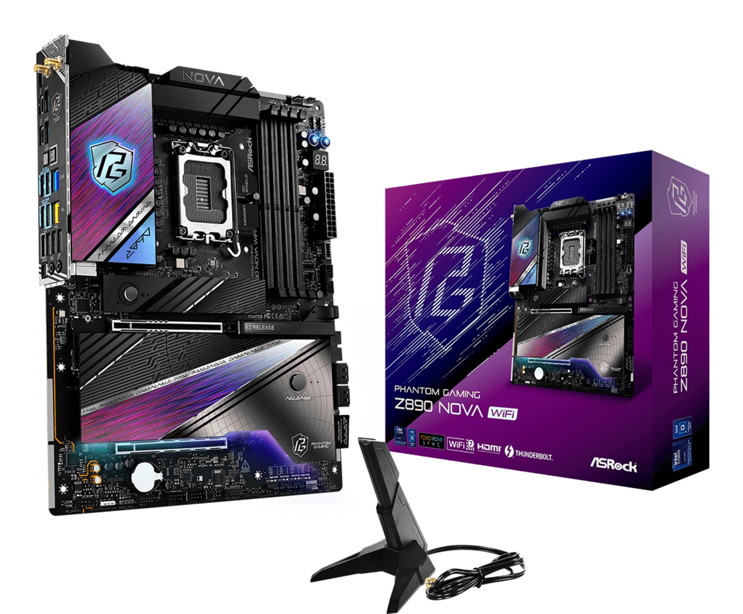 Asrock Phantom Gaming Z890 Nova WiFi - Scheda Madre ATX LGA 1851 Intel Z890, 4x DDR5 fino a 256 GB, Wi-Fi 7, 6x M.2