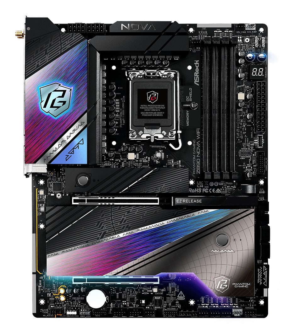 Asrock Phantom Gaming Z890 Nova WiFi - Scheda Madre ATX LGA 1851 Intel Z890, 4x DDR5 fino a 256 GB, Wi-Fi 7, 6x M.2