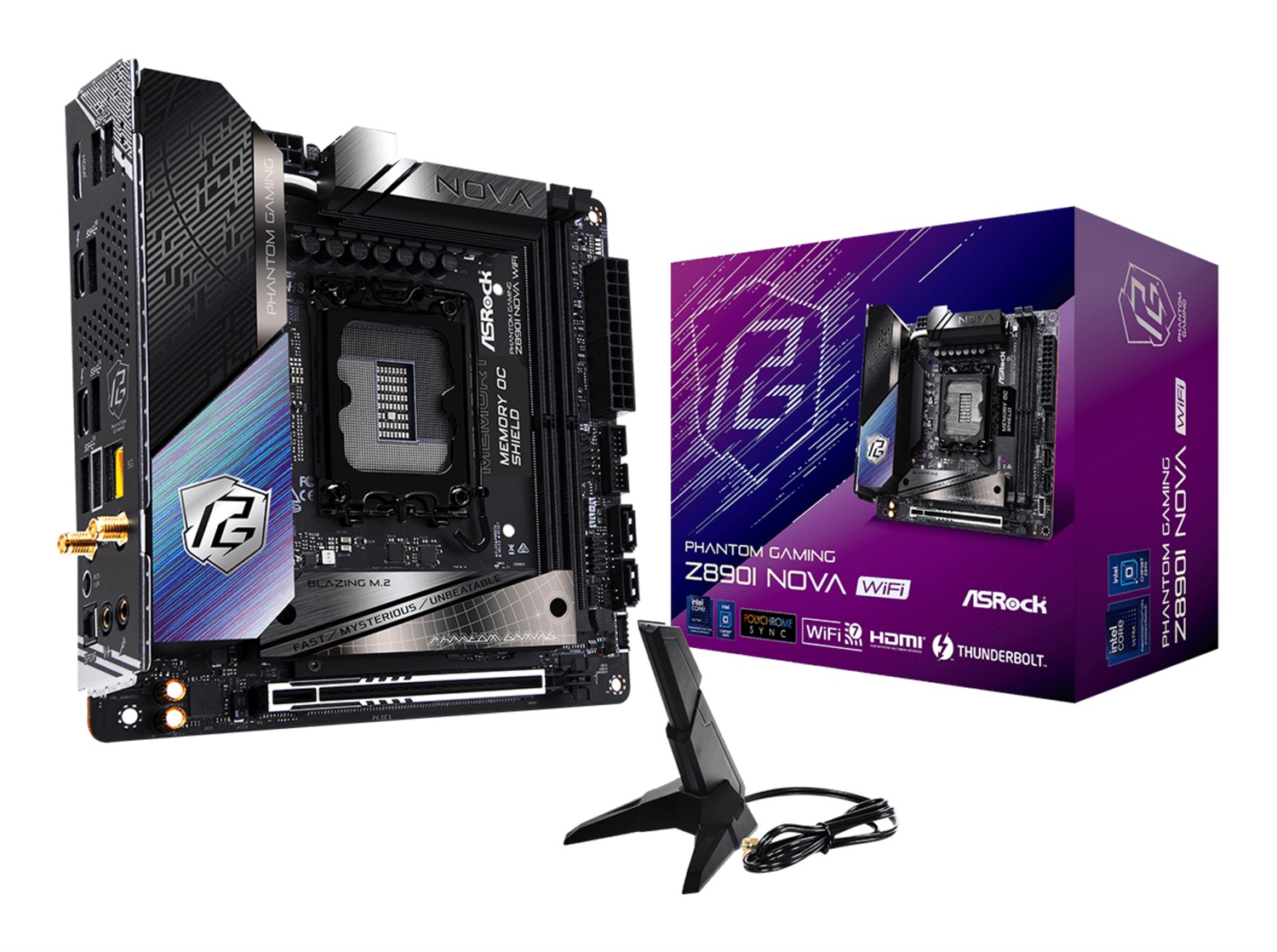Asrock Phantom Gaming Z890I Nova WiFi Mini ITX Scheda Madre LGA 1851 DDR5 128 GB fino a 9466 MHz, Supporto Intel Core Ultra (Serie 2), Wi-Fi 7, 5G LAN