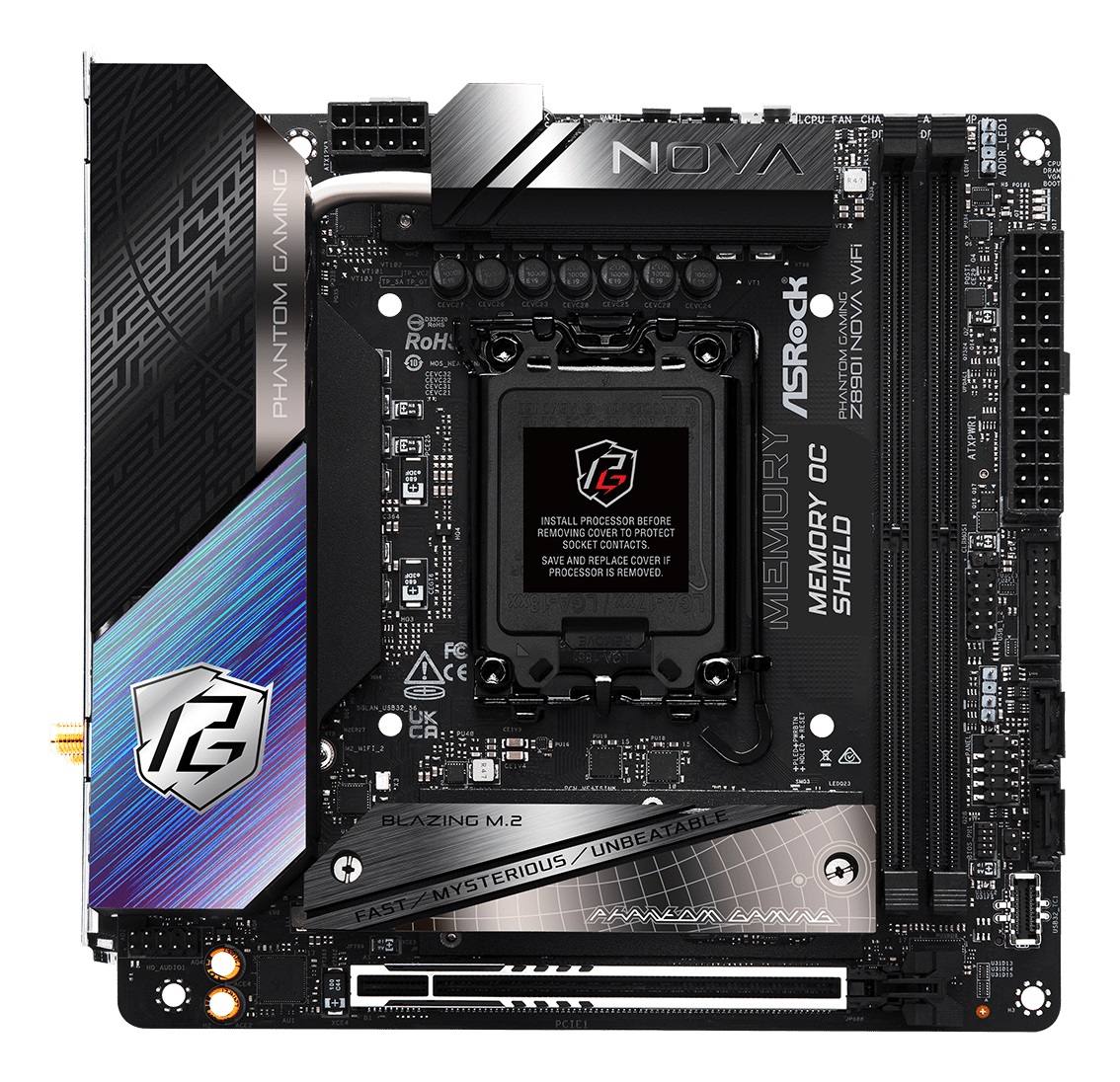 Asrock Phantom Gaming Z890I Nova WiFi Mini ITX Scheda Madre LGA 1851 DDR5 128 GB fino a 9466 MHz, Supporto Intel Core Ultra (Serie 2), Wi-Fi 7, 5G LAN