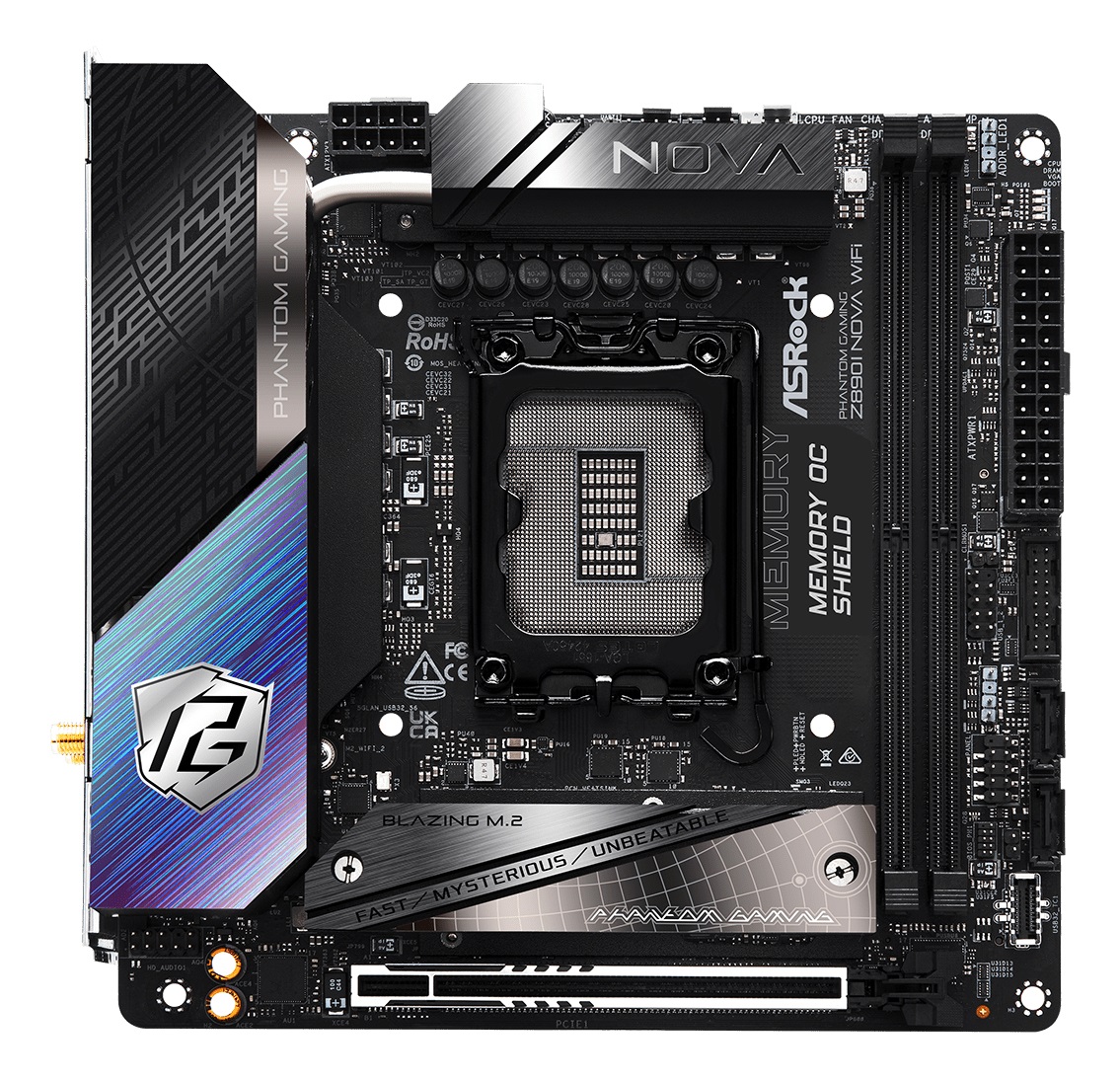 Asrock Phantom Gaming Z890I Nova WiFi Mini ITX Scheda Madre LGA 1851 DDR5 128 GB fino a 9466 MHz, Supporto Intel Core Ultra (Serie 2), Wi-Fi 7, 5G LAN