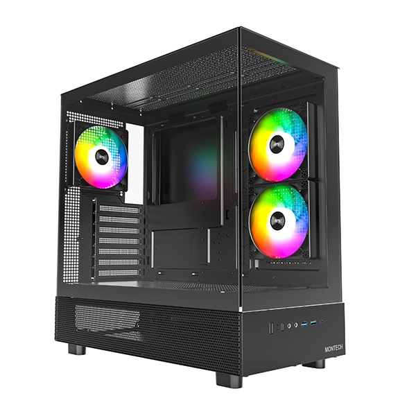 Montech XR RGB Midi Tower ATX Nero - Case con Vetro Temperato, 2 Ventole Laterali da 120 mm