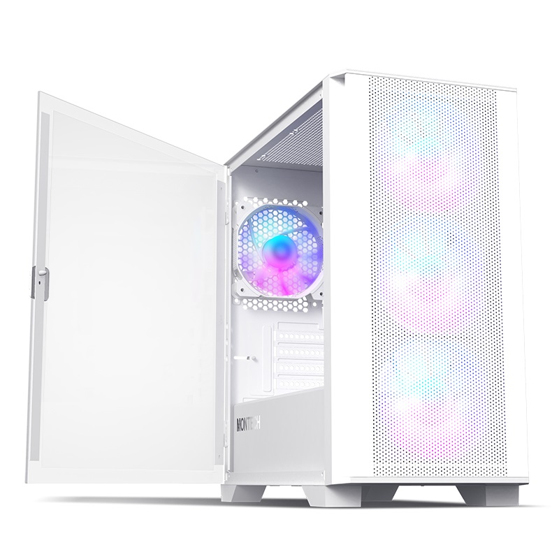 Montech Air 100 ARGB Mini Tower Bianco - Case Micro-ATX/Mini-ITX in Vetro Temperato con 4 Ventole ARGB Preinstallate