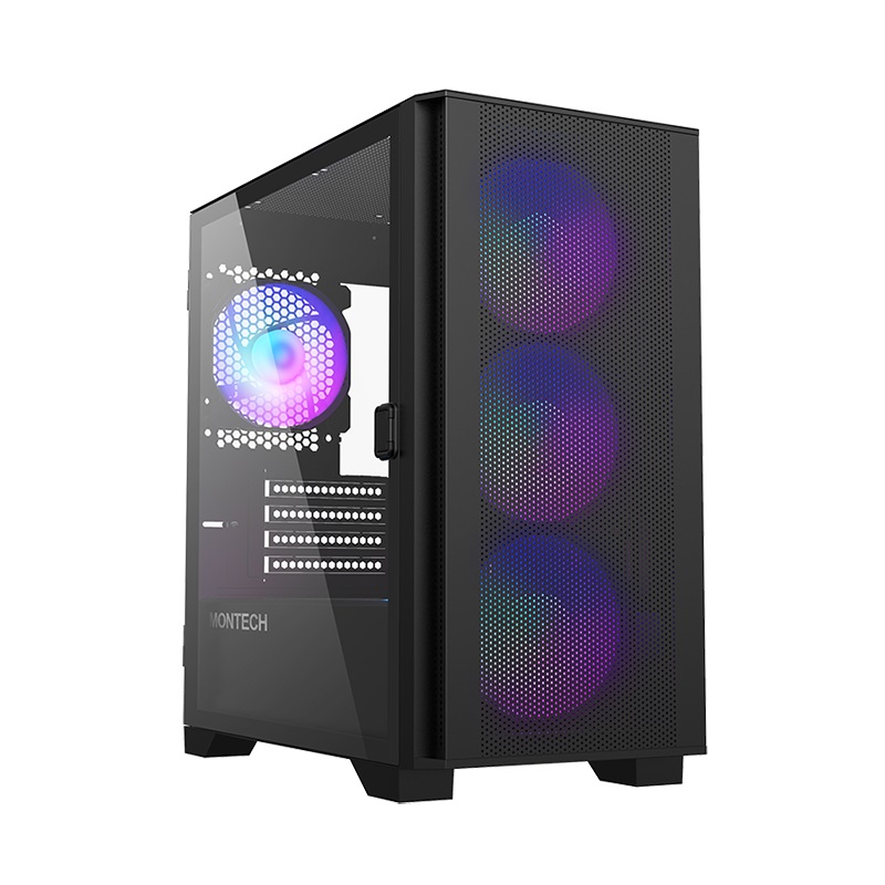 Montech AIR 100 ARGB Micro-ATX Tower con Vetro Temperato e Quattro Ventole ARGB - Nero